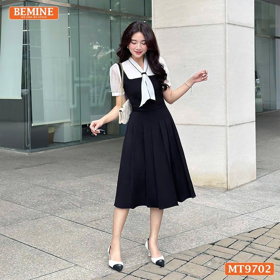 Đầm thiết kế BEMINE cổ kiểu tai thỏ dáng dài giả yếm phù hợp đi làm, đi chơi-MT9702