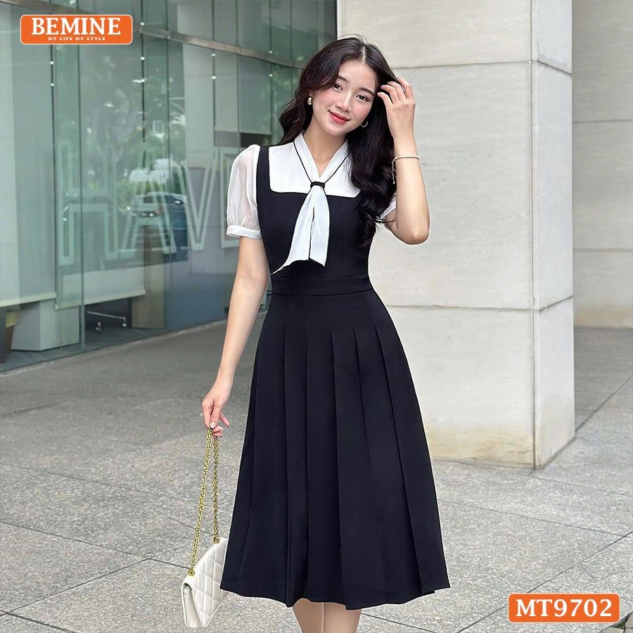 Đầm thiết kế BEMINE cổ kiểu tai thỏ dáng dài giả yếm phù hợp đi làm, đi chơi-MT9702