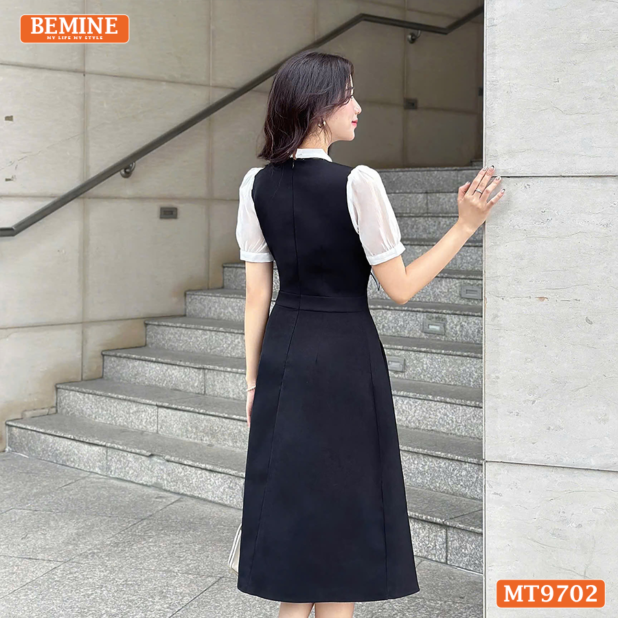 Đầm thiết kế BEMINE cổ kiểu tai thỏ dáng dài giả yếm phù hợp đi làm, đi chơi-MT9702