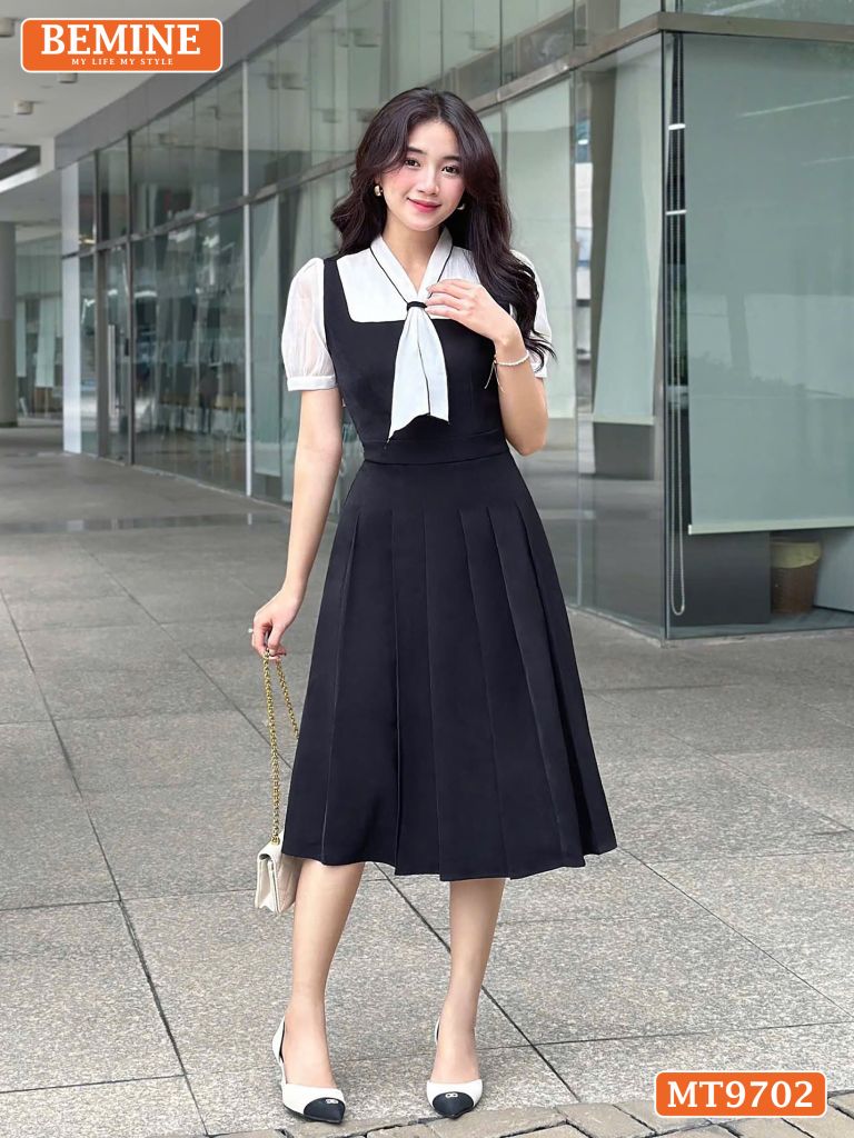 Đầm thiết kế BEMINE cổ kiểu tai thỏ dáng dài giả yếm phù hợp đi làm, đi chơi-MT9702
