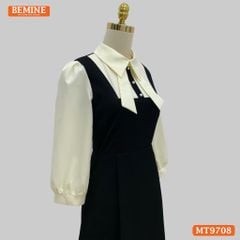 Đầm thiết kế BEMINE cổ sơ mi tai thỏ dáng chữ A tay dài phù hợp đi làm, đi chơi-MT9708