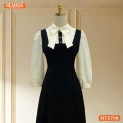 Đầm thiết kế BEMINE cổ sơ mi tai thỏ dáng chữ A tay dài phù hợp đi làm, đi chơi-MT9708