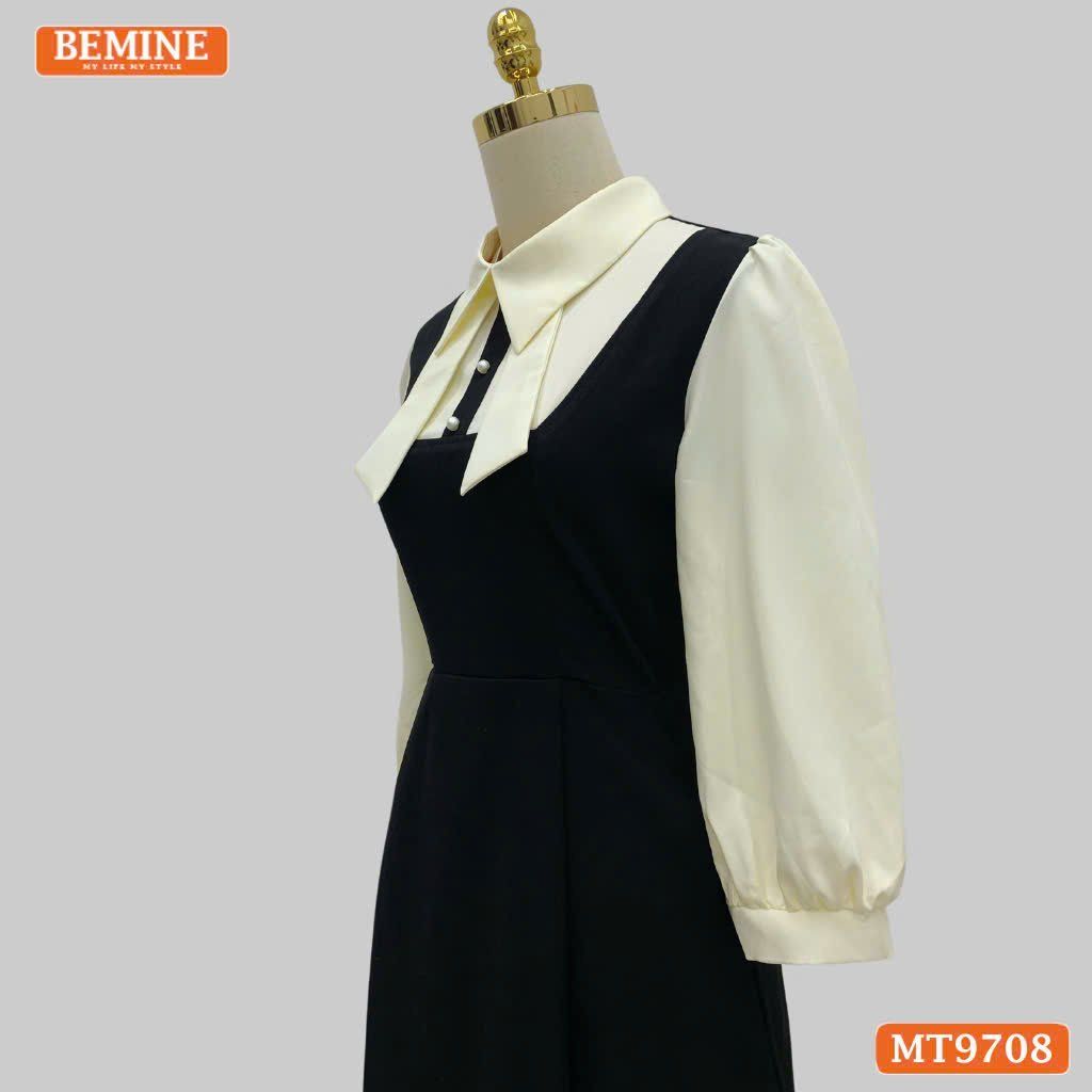 Đầm thiết kế BEMINE cổ sơ mi tai thỏ dáng chữ A tay dài phù hợp đi làm, đi chơi-MT9708