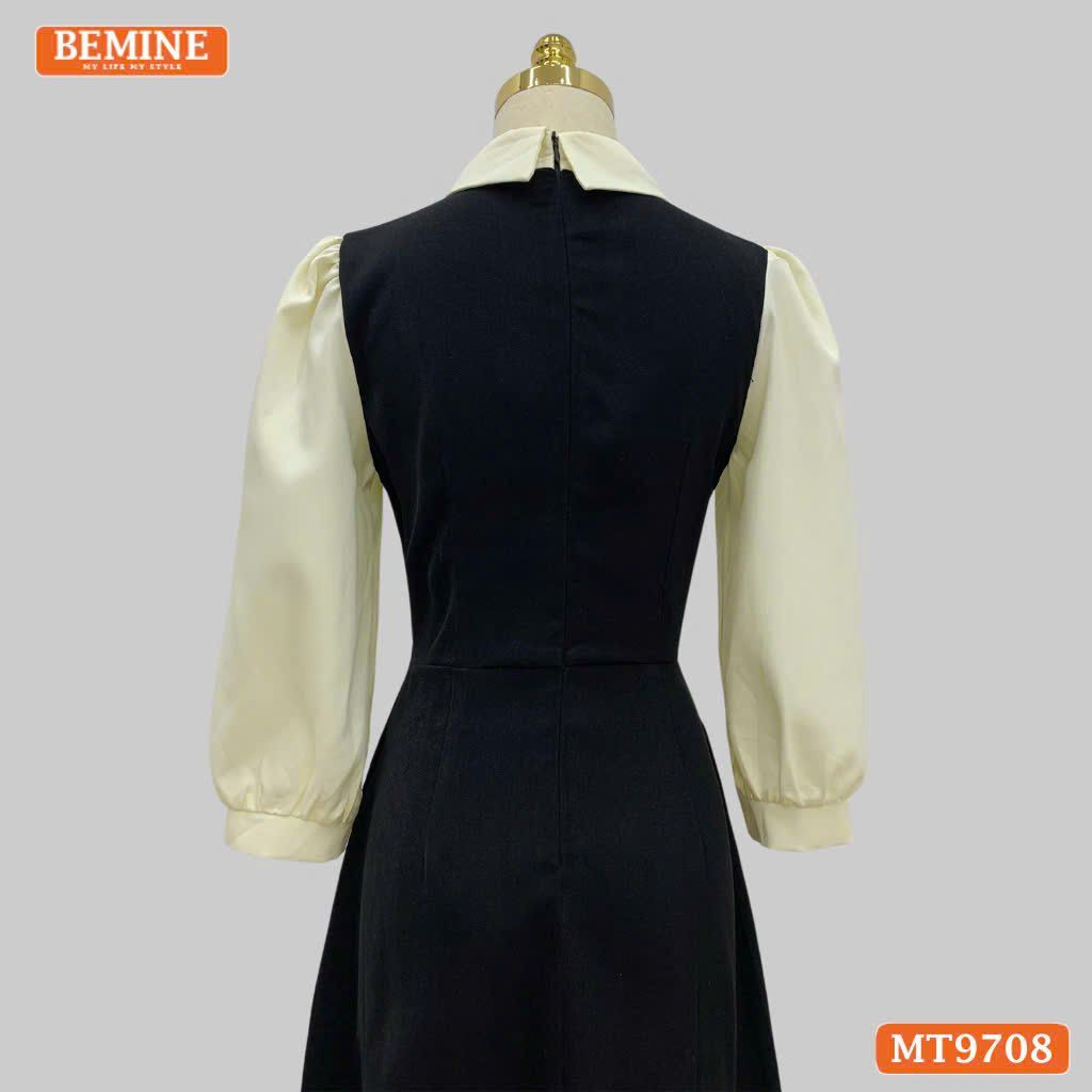 Đầm thiết kế BEMINE cổ sơ mi tai thỏ dáng chữ A tay dài phù hợp đi làm, đi chơi-MT9708