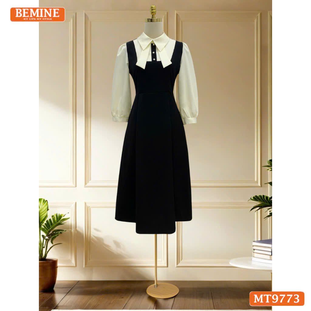 Đầm thiết kế BEMINE cổ sơ mi tai thỏ dáng chữ A tay dài phù hợp đi làm, đi chơi-MT9708