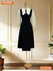 Đầm thiết kế BEMINE cổ sơ mi tai thỏ dáng chữ A tay dài phù hợp đi làm, đi chơi-MT9708