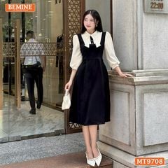 Đầm thiết kế BEMINE cổ sơ mi tai thỏ dáng chữ A tay dài phù hợp đi làm, đi chơi-MT9708