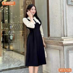 Đầm thiết kế BEMINE cổ sơ mi tai thỏ dáng chữ A tay dài phù hợp đi làm, đi chơi-MT9708