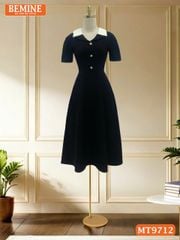 Đầm thiết kế BEMINE cổ kiểu dáng chữ A có nút phù hợp đi làm, đi dạo phố-MT9712