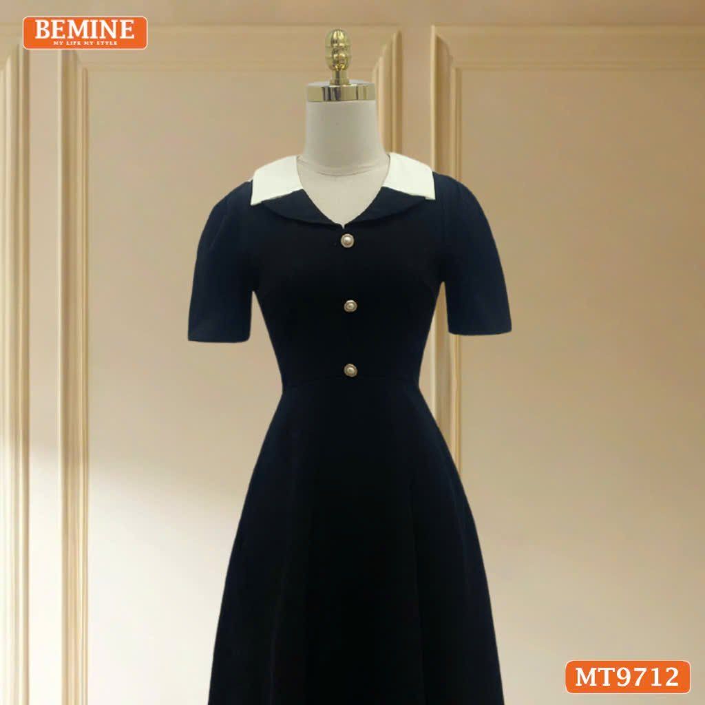 Đầm thiết kế BEMINE cổ kiểu dáng chữ A có nút phù hợp đi làm, đi dạo phố-MT9712