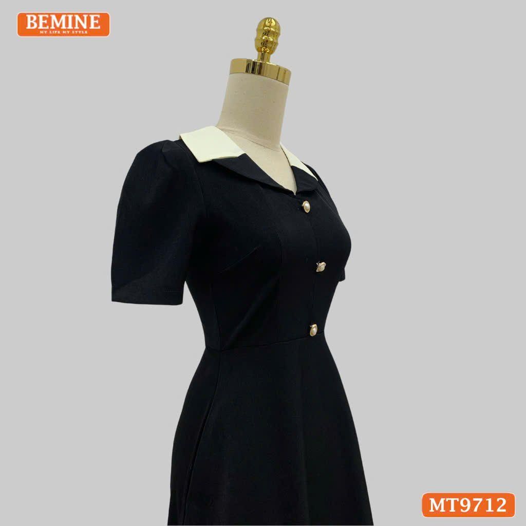 Đầm thiết kế BEMINE cổ kiểu dáng chữ A có nút phù hợp đi làm, đi dạo phố-MT9712