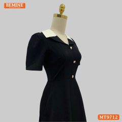 Đầm thiết kế BEMINE cổ kiểu dáng chữ A có nút phù hợp đi làm, đi dạo phố-MT9712