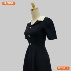 Đầm thiết kế BEMINE cổ kiểu dáng chữ A có nút phù hợp đi làm, đi dạo phố-MT9712