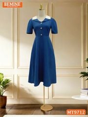Đầm thiết kế BEMINE cổ kiểu dáng chữ A có nút phù hợp đi làm, đi dạo phố-MT9712