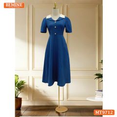 Đầm thiết kế BEMINE cổ kiểu dáng chữ A có nút phù hợp đi làm, đi dạo phố-MT9712