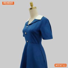 Đầm thiết kế BEMINE cổ kiểu dáng chữ A có nút phù hợp đi làm, đi dạo phố-MT9712
