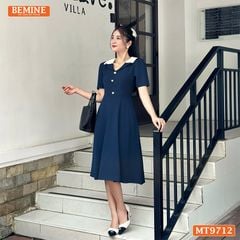 Đầm thiết kế BEMINE cổ kiểu dáng chữ A có nút phù hợp đi làm, đi dạo phố-MT9712