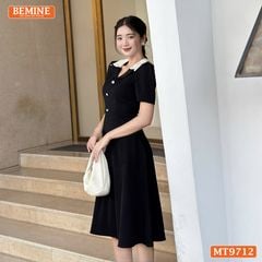 Đầm thiết kế BEMINE cổ kiểu dáng chữ A có nút phù hợp đi làm, đi dạo phố-MT9712