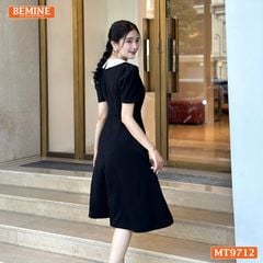 Đầm thiết kế BEMINE cổ kiểu dáng chữ A có nút phù hợp đi làm, đi dạo phố-MT9712