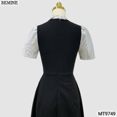 Đầm thiết kế BEMINE cổ sen có nơ may liền phối sọc dáng A xòe phù hợp đi làm, đi chơi-MT9749