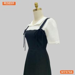 Đầm thiết kế BEMINE cổ V dáng đuôi cá giả yếm có nơ phù hợp đi làm, đi dạo phố-MT9768