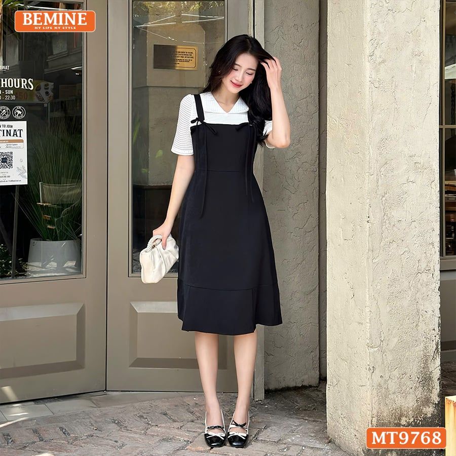 Đầm thiết kế BEMINE cổ V dáng đuôi cá giả yếm có nơ phù hợp đi làm, đi dạo phố-MT9768