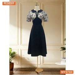 Đầm thiết kế BEMINE cổ sen xẻ V dáng A phù hợp đi làm, đi chơi-MT9769