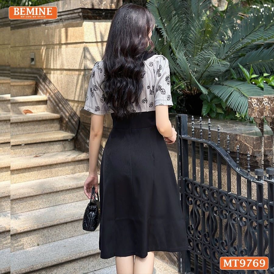 Đầm thiết kế BEMINE cổ sen xẻ V dáng A phù hợp đi làm, đi chơi-MT9769