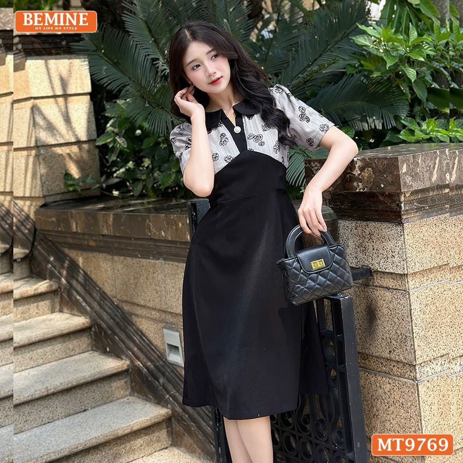 Đầm thiết kế BEMINE cổ sen xẻ V dáng A phù hợp đi làm, đi chơi-MT9769