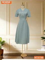 Đầm thiết kế BEMINE cổ sen viền ren dáng A xòe đính nút phù hợp đi chơi, đi dạo phố-MT9788