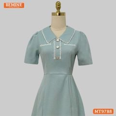 Đầm thiết kế BEMINE cổ sen viền ren dáng A xòe đính nút phù hợp đi chơi, đi dạo phố-MT9788
