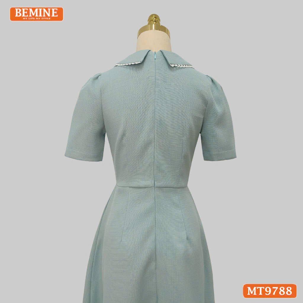 Đầm thiết kế BEMINE cổ sen viền ren dáng A xòe đính nút phù hợp đi chơi, đi dạo phố-MT9788