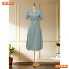 Đầm thiết kế BEMINE cổ sen viền ren dáng A xòe đính nút phù hợp đi chơi, đi dạo phố-MT9788