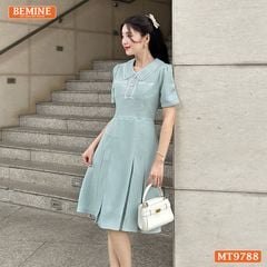 Đầm thiết kế BEMINE cổ sen viền ren dáng A xòe đính nút phù hợp đi chơi, đi dạo phố-MT9788