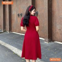 Đầm thiết kế BEMINE cổ trụ viền ren dáng dài có dây nơ phù hợp đi làm, đi chơi-MT9792