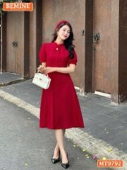 Đầm thiết kế BEMINE cổ trụ viền ren dáng dài có dây nơ phù hợp đi làm, đi chơi-MT9792