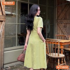 Đầm thiết kế BEMINE cổ phối nơ dáng xòe dài phù hợp đi làm, đi chơi-MT9808