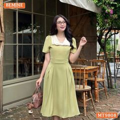 Đầm thiết kế BEMINE cổ phối nơ dáng xòe dài phù hợp đi làm, đi chơi-MT9808