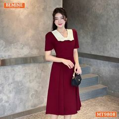 Đầm thiết kế BEMINE cổ phối nơ dáng xòe dài phù hợp đi làm, đi chơi-MT9808