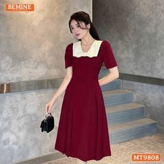 Đầm thiết kế BEMINE cổ phối nơ dáng xòe dài phù hợp đi làm, đi chơi-MT9808
