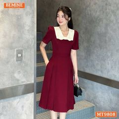Đầm thiết kế BEMINE cổ phối nơ dáng xòe dài phù hợp đi làm, đi chơi-MT9808