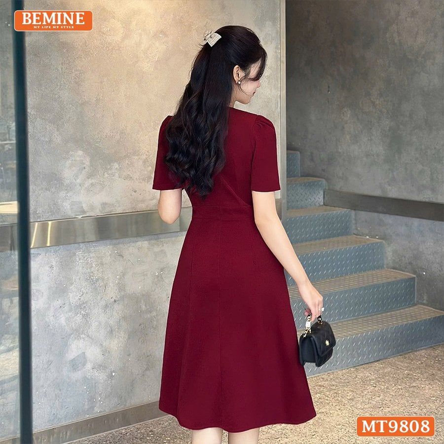 Đầm thiết kế BEMINE cổ phối nơ dáng xòe dài phù hợp đi làm, đi chơi-MT9808