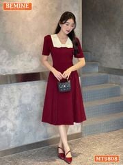 Đầm thiết kế BEMINE cổ phối nơ dáng xòe dài phù hợp đi làm, đi chơi-MT9808