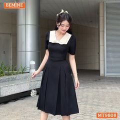 Đầm thiết kế BEMINE cổ phối nơ dáng xòe dài phù hợp đi làm, đi chơi-MT9808