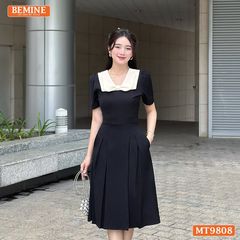Đầm thiết kế BEMINE cổ phối nơ dáng xòe dài phù hợp đi làm, đi chơi-MT9808