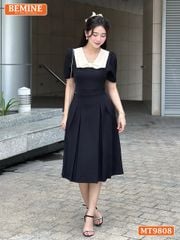 Đầm thiết kế BEMINE cổ phối nơ dáng xòe dài phù hợp đi làm, đi chơi-MT9808