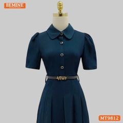 Đầm thiết kế BEMINE cổ đức dáng dài xếp ly có nút phù hợp đi làm, đi chơi-MT9812