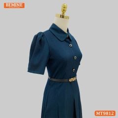 Đầm thiết kế BEMINE cổ đức dáng dài xếp ly có nút phù hợp đi làm, đi chơi-MT9812