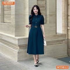 Đầm thiết kế BEMINE cổ đức dáng dài xếp ly có nút phù hợp đi làm, đi chơi-MT9812
