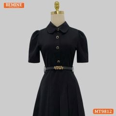 Đầm thiết kế BEMINE cổ đức dáng dài xếp ly có nút phù hợp đi làm, đi chơi-MT9812